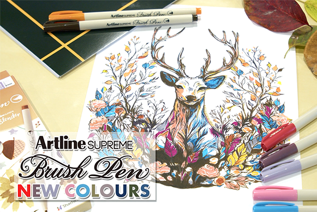 colourful illustration of a deer drawn with Artline SUPREME Brush Pen