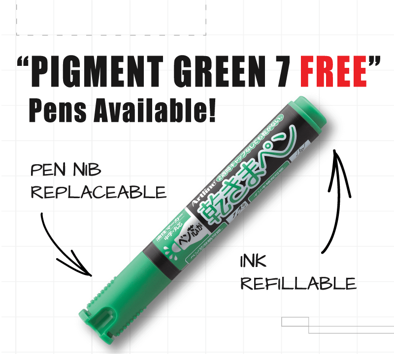 PIGMENT GREEN 7 FREE Pens Available! PEN NIB REPLACEABLE INK REFILLABLE