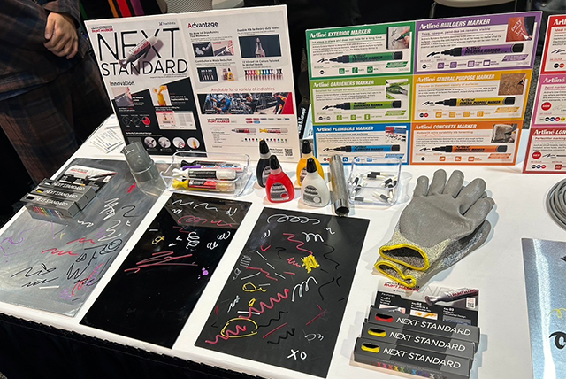 An extensive lineup of Shachihata's marking and stamping products showcased at the exhibition.