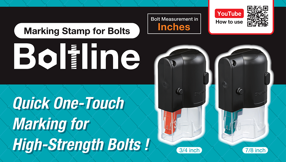 Boltline product banner introducing a one-touch marking stamp for high-strength bolts.