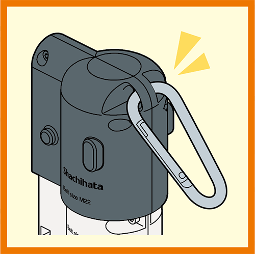 Illustration showing Boltline equipped with a carabiner.