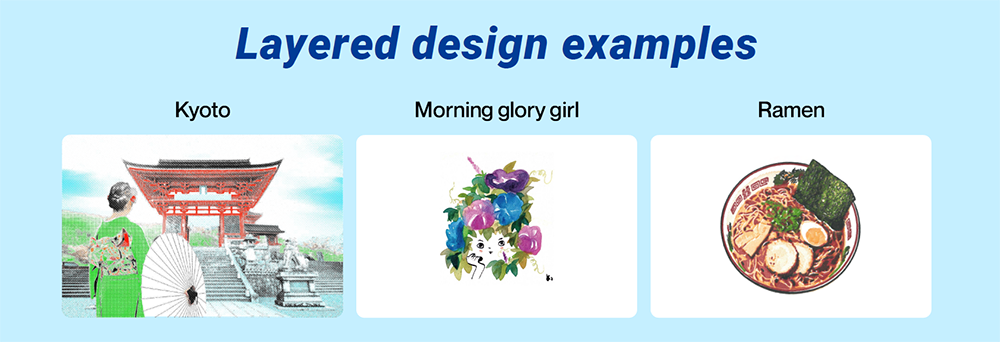 A sample design created by layering vibrant stamps.