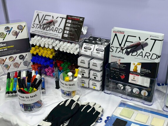 Product display featuring Shachihata items such as the NON-PRESS PAINT MARKER