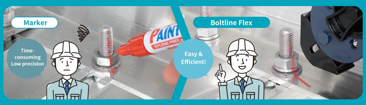 Diagram comparing work efficiency between a traditional marker and the Boltline Flex.