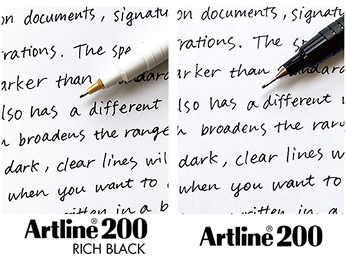 Writing comparison of Artline200 RICH BLACK and Artline200