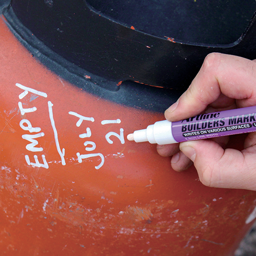 Writing on painted metal with the BUILDERS MARKER.