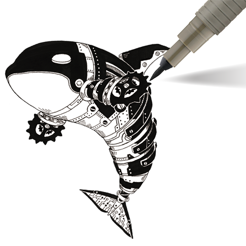 Ilustración de Orca dibujada con Artline DRAWING SYSTEM