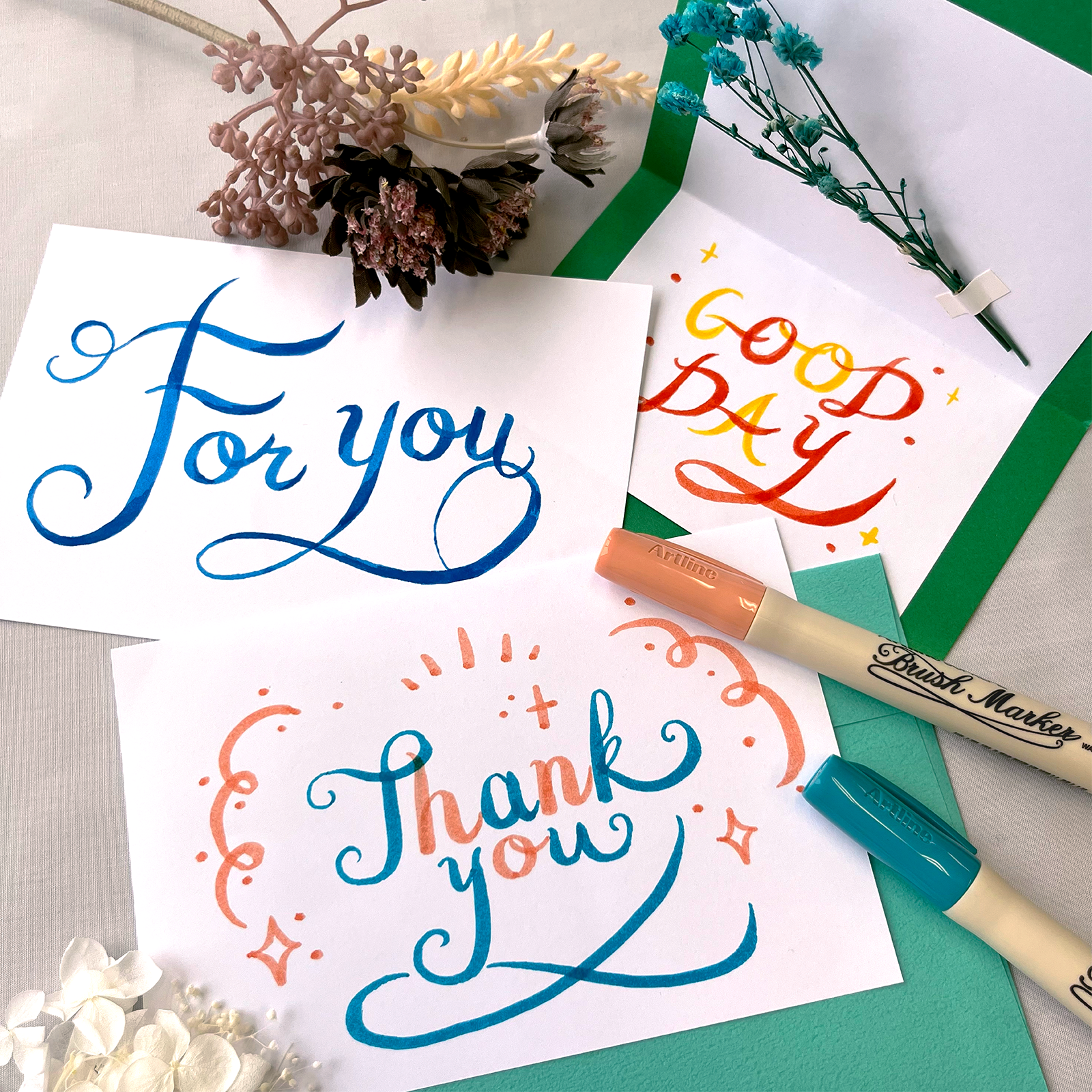 Display of 3 greeting cards with lettering message of 