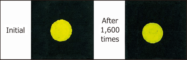 Image of the stamp surface after 1,600 continuous impressions.