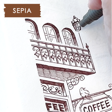 Dibujar un edificio clásico con Artline DRAWING SYSTEM color SEPIA