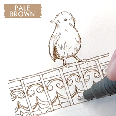 Drawing a bird and balcony railing with Artline DRAWING SYSTEM PALE BROWN colour