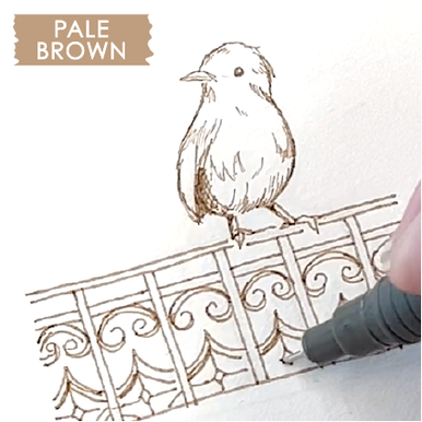 Dibujar un pájaro y una barandilla de balcón con Artline DRAWING SYSTEM Color MARRÓN PÁLIDO